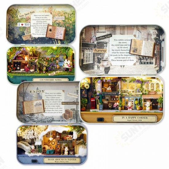 Old Times Trilogy DIY Box Theatre Dollhouse Miniature Tin Box Doll House With LED Light Extra Gift