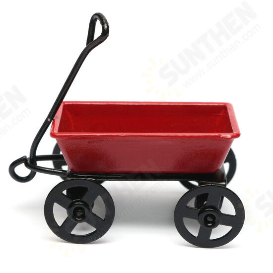 Dollhouse Metal Miniature Toy Red Small Pulling Cart Garden Furniture Accessories