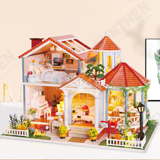 L2001 European and American Style DIY Dollhouse Home Furnishings Cottage Building With Music Light Miniature Model