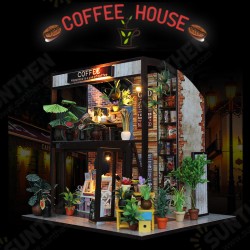 Handcraft DIY Doll House Time Cafe House Wooden Miniature Furniture LED Light Gift Handcraft DIY Doll House Time Cafe House Wooden Miniature Furniture LED Light Gift