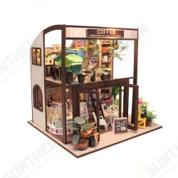 Handcraft DIY Doll House Time Cafe House Wooden Miniature Furniture LED Light Gift Handcraft DIY Doll House Time Cafe House Wooden Miniature Furniture LED Light Gift