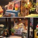 Handcraft DIY Doll House Time Cafe House Wooden Miniature Furniture LED Light Gift