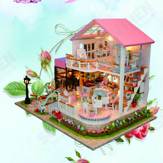 DIY Cabin Hand-assembled Doll House with LED Light Home Decor Model Toys