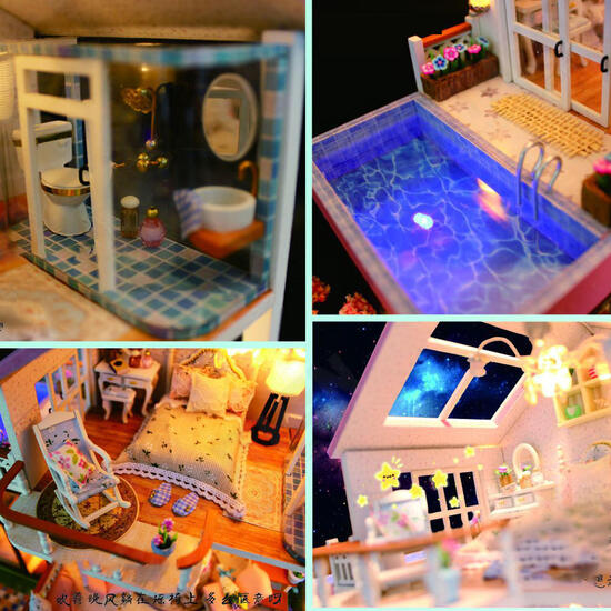 DIY Cabin Hand-assembled Doll House with LED Light Home Decor Model Toys