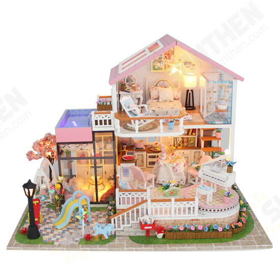 DIY Cabin Hand-assembled Doll House with LED Light Home Decor Model Toys