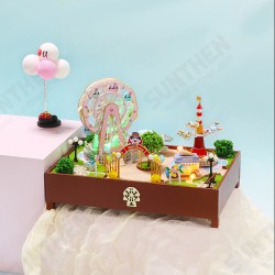 S2131Z Ferris Wheel Amusement Park DIY 3D Hand-assembled Doll House Miniature Furniture Kit with LED Lights Music Rotating Puzzle Toy for Gift Collection House Decoration