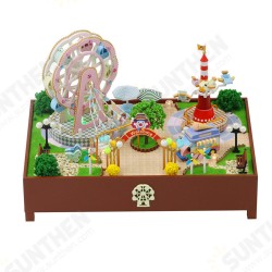 S2131Z Ferris Wheel Amusement Park DIY 3D Hand-assembled Doll House Miniature Furniture Kit with LED Lights Music Rotating Puzzle Toy for Gift Collection House Decoration