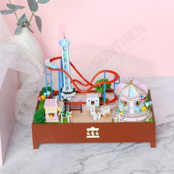 S2132Z Playground Carousel Roller Coasters 3D Hand-assembled Doll House Miniature Furniture Kit with LED Lights Music Rotating Puzzle Toy S2132Z Playground Carousel Roller Coasters 3D Hand-assembled Doll House Miniature Furniture Kit with LED Lights Music Rotating Puzzle Toy