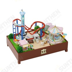 S2132Z Playground Carousel Roller Coasters 3D Hand-assembled Doll House Miniature Furniture Kit with LED Lights Music Rotating Puzzle Toy S2132Z Playground Carousel Roller Coasters 3D Hand-assembled Doll House Miniature Furniture Kit with LED Lights Music Rotating Puzzle Toy