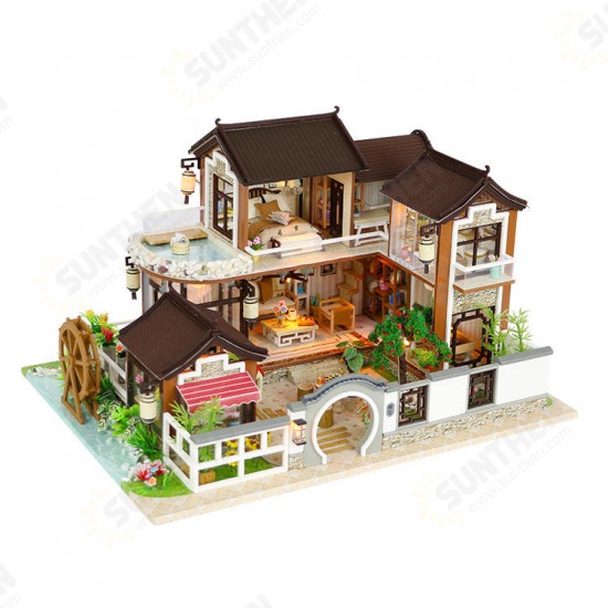 13848 DIY Doll House Dream In Ancient Town With Cover Music Movement Gift Decor Toys