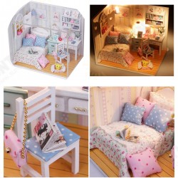 DIY Wood Dollhouse Miniature With LED Furniture Cover Doll House Room DIY Wood Dollhouse Miniature With LED Furniture Cover Doll House Room