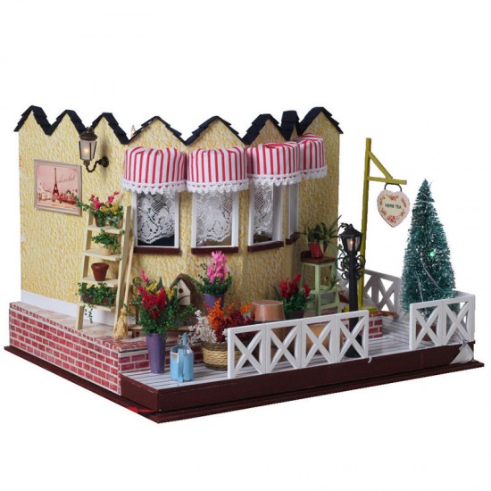 LY001 Herb Tea Vanilla Milk Tea House DIY Dollhouse With Music Light Cover Miniature Model
