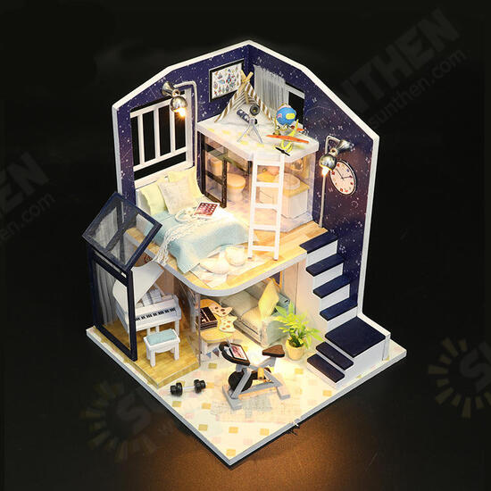 M041 DIY Doll House Shining Star With Cover Miniature Furnish Music Light Gift Decor Toys