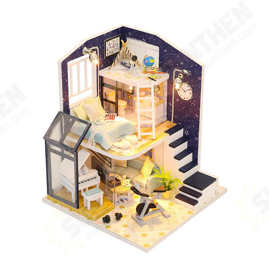 M041 DIY Doll House Shining Star With Cover Miniature Furnish Music Light Gift Decor Toys