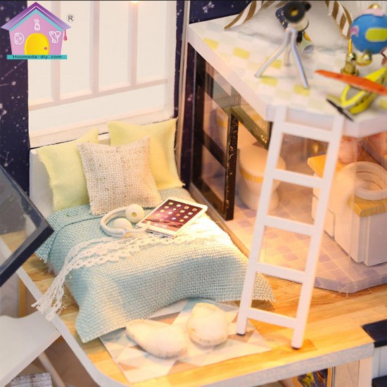 M041 DIY Doll House Shining Star With Cover Miniature Furnish Music Light Gift Decor Toys
