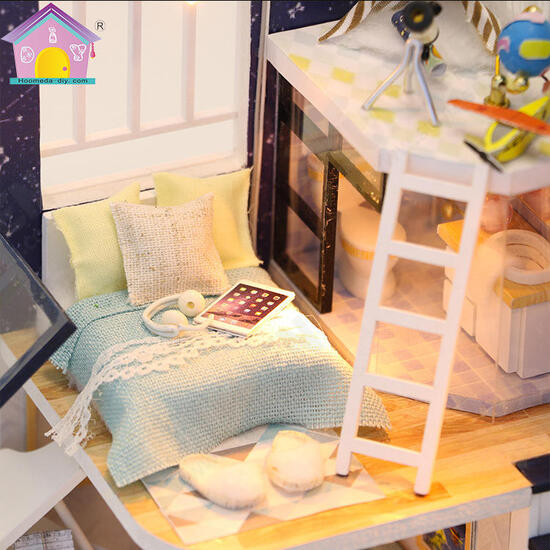 M041 DIY Doll House Shining Star With Cover Miniature Furnish Music Light Gift Decor Toys