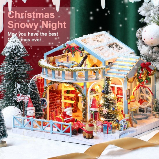 2020 New Christmas K-058 Christmas Snowy Night DIY Assembled Cabin with Doll Three-piece Set With Dust Cover