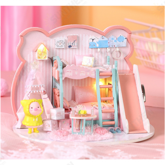 P-003 Pig Girl DIY Assembled Doll House With Dust Cover With Furniture Indoor Toys