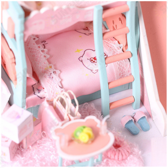 P-003 Pig Girl DIY Assembled Doll House With Dust Cover With Furniture Indoor Toys