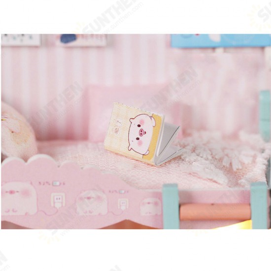 P-003 Pig Girl DIY Assembled Doll House With Dust Cover With Furniture Indoor Toys