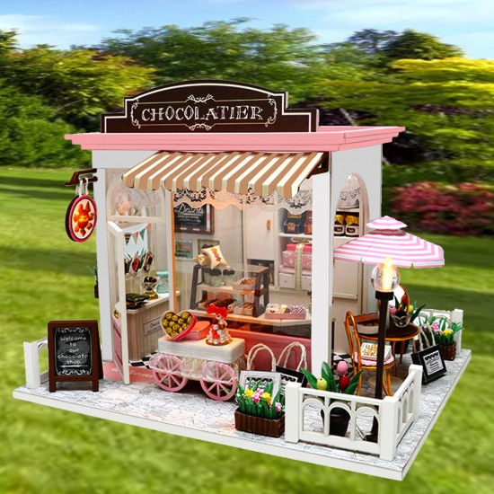 LED Wood DIY Cocoa's Whimsy Assemble Doll House with Sound Light Model Toy