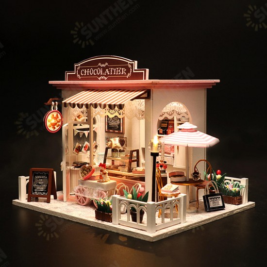 LED Wood DIY Cocoa's Whimsy Assemble Doll House with Sound Light Model Toy