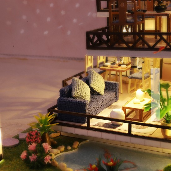 M-029 Chinese Style Wooden DIY Handmade Assemble Doll House Miniature Furniture Kit with LED Effect Toy for Kids Birthday Xmas Gift House Decoration