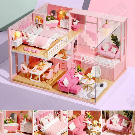 Multi-style 3D Wooden DIY Assembly Mini Doll House Miniature with Furniture Educational Toys for Kids Gift