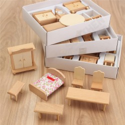 New 29 Pcs 1:24 Scale Dollhouse Miniature Unpainted Wooden Furniture Model Suite New 29 Pcs 1:24 Scale Dollhouse Miniature Unpainted Wooden Furniture Model Suite