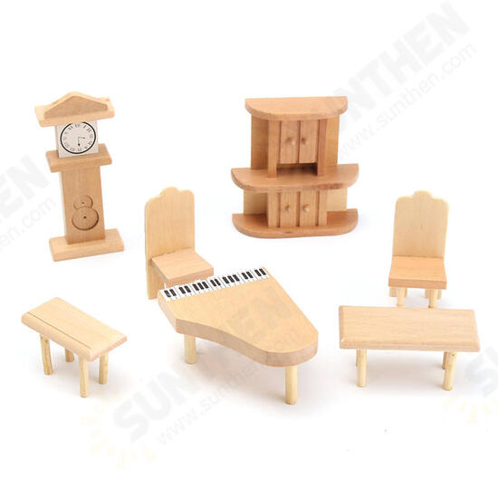 New 29 Pcs 1:24 Scale Dollhouse Miniature Unpainted Wooden Furniture Model Suite