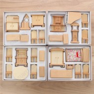 New 29 Pcs 1:24 Scale Dollhouse Miniature Unpainted Wooden Furniture Model Suite