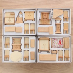 New 29 Pcs 1:24 Scale Dollhouse Miniature Unpainted Wooden Furniture Model Suite New 29 Pcs 1:24 Scale Dollhouse Miniature Unpainted Wooden Furniture Model Suite