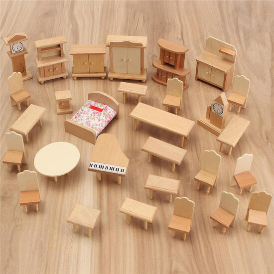 New 29 Pcs 1:24 Scale Dollhouse Miniature Unpainted Wooden Furniture Model Suite