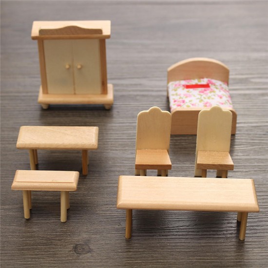 New 29 Pcs 1:24 Scale Dollhouse Miniature Unpainted Wooden Furniture Model Suite