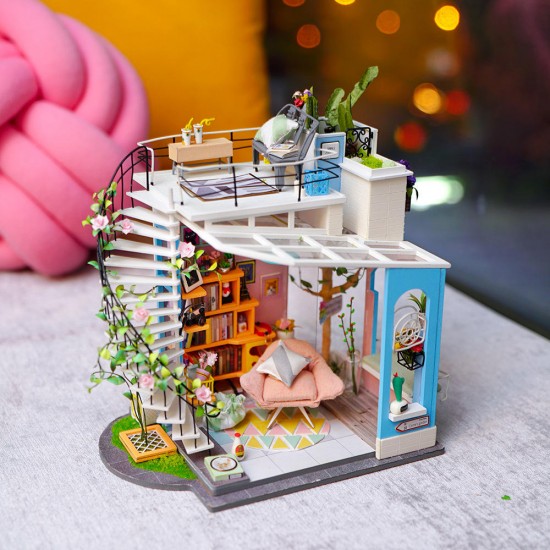 DG12 Doras Loft DIY Doll House 27*23*22CM With Miniature Furniture Gift Decor Collection