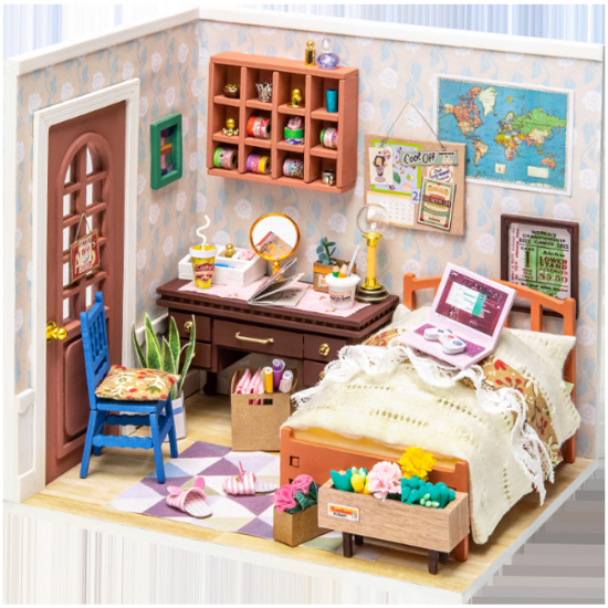 DGM08 DIY Doll House Handmade Wooden Assembly Model Anne Bedroom Theme Doll House With Furniture