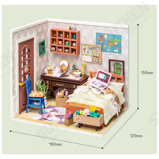 DGM08 DIY Doll House Handmade Wooden Assembly Model Anne Bedroom Theme Doll House With Furniture