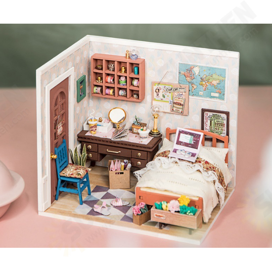 DGM08 DIY Doll House Handmade Wooden Assembly Model Anne Bedroom Theme Doll House With Furniture