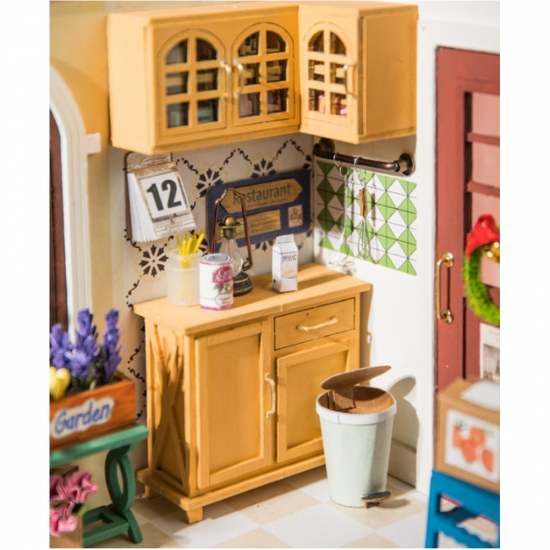 DGM09 DIY Doll House Handmade Wooden Assembly Model Mrs. Charlie's Restaurant Theme Doll House With Furniture