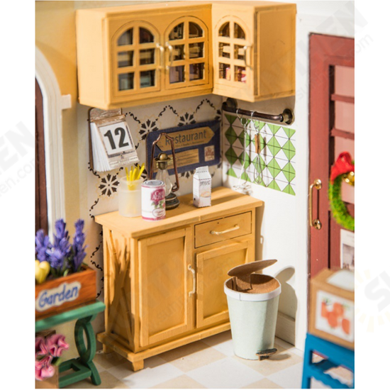 DGM09 DIY Doll House Handmade Wooden Assembly Model Mrs. Charlie's Restaurant Theme Doll House With Furniture