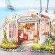 Wooden Flowery Ice Cream Shop DIY Handmade Miniature Doll House with Furnitures LED Lights Toys for Kids Gift