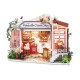 Wooden Flowery Ice Cream Shop DIY Handmade Miniature Doll House with Furnitures LED Lights Toys for Kids Gift