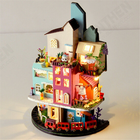 TC2 Cloud Town DIY House Cloud House Candy Color Town Art House Creative Gift With Dust Cover