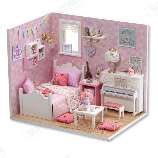 Wooden 3D DIY Handmade Assemble Doll House Miniature Kit with Furniture LED Light Education Toy for Kids Gift Collection