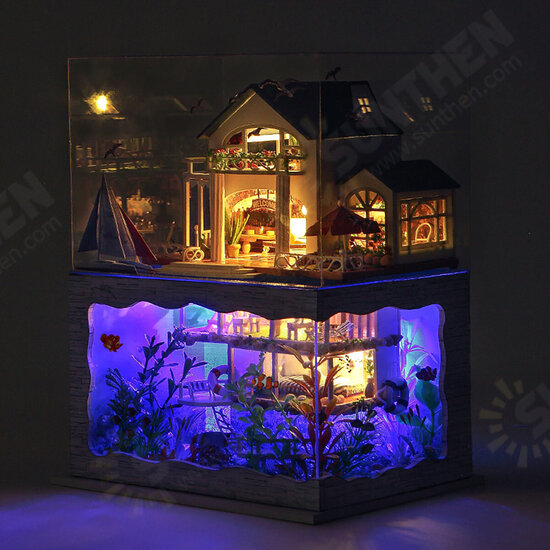 Wooden DIY Handmade Assemble Double Layer Beautiful View Doll House Miniature Furniture Kit Education Toy for for Collection Birthday Gift