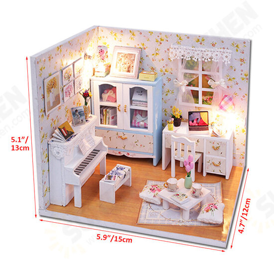 Wooden DIY Handmade Assemble Miniature Doll House Kit Toy with LED Light Dust Cover for Gift Collection Home Decoration