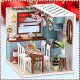 Wooden Dining Room DIY Handmade Assemble Doll House Miniature Furniture Kit Education Toy with LED Light for Collection Birthday Gift