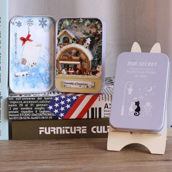 DIY Tin Box Secret Dollhouse With Light T-002 T-003 T-004 T-005 Gift Home Office Decor