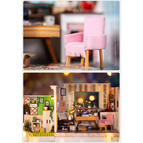 H-001 DIY Doll House Gothenburg Studio With Furniture Music Light Cover 30*12*16.2CM Gift