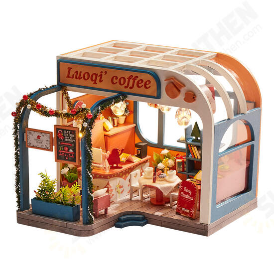 K-046 DIY Assembled Luoqi Coffee Cabin Doll House Christmas Gifts Model Toy